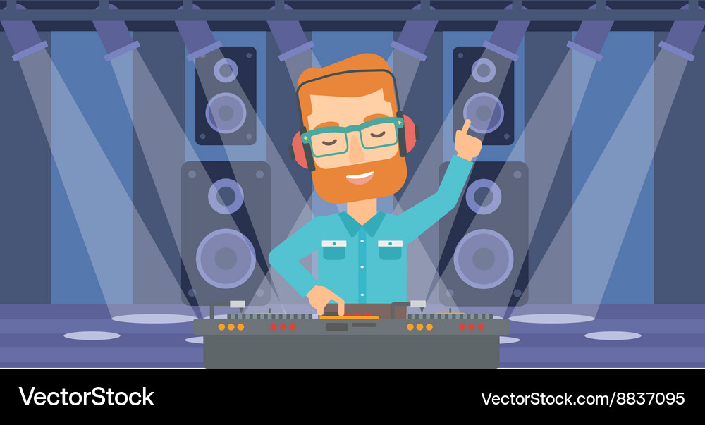 Smiling dj with console Vector Image