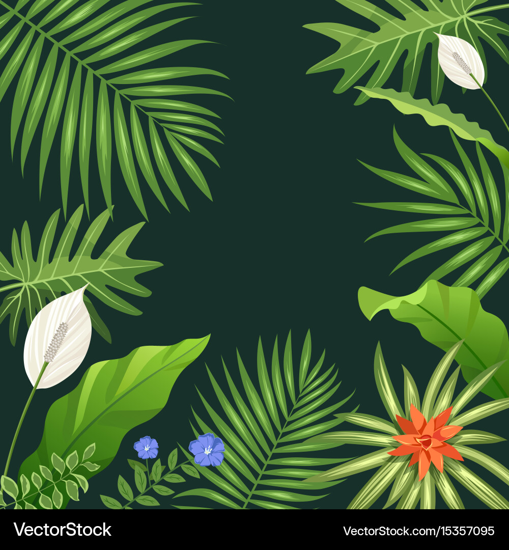 Tropical green leaf and flower background Vector Image