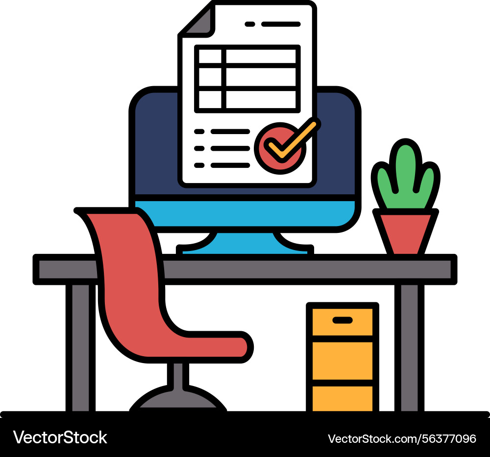 A computer monitor sits on desk with red A computer monitor sits on desk with red vector image
