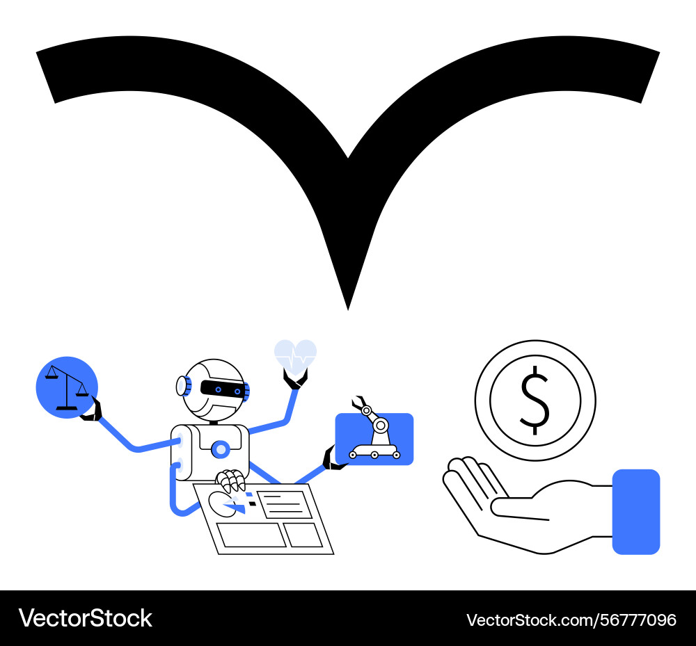 Ai-powered robot multitasking with elements Ai-powered robot multitasking with elements vector image