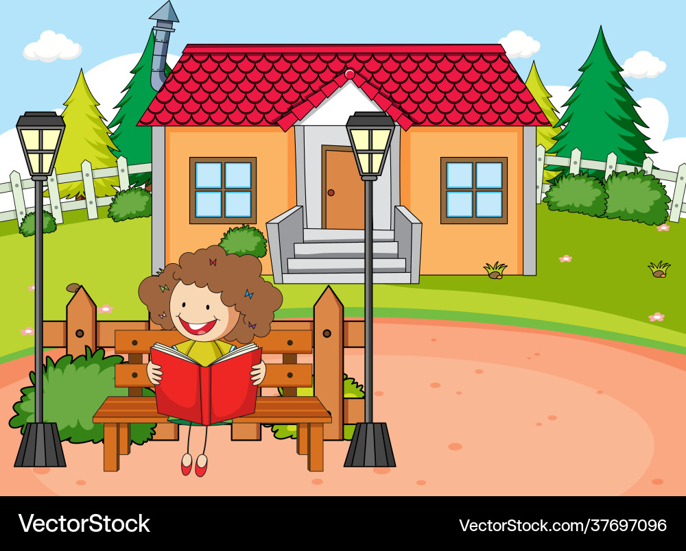 Front House Szene mit einem Mädchen Lesebuch Front House Szene mit einem Mädchen Lesebuch vektorbild
