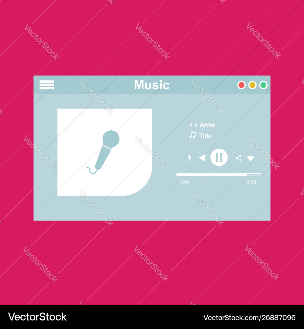 Media player application app template with flat Media player application app template with flat Vector Image