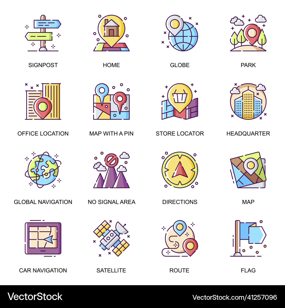 Navigation Icons - Location & Route vector image