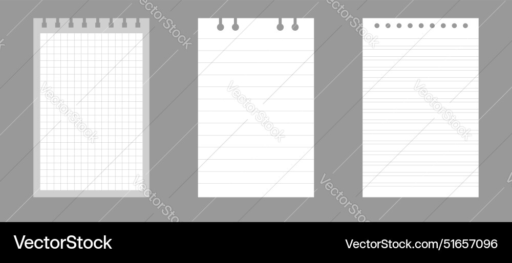 Set of notebook sheets isolated on gray background Set of notebook sheets isolated on gray background Vector Image