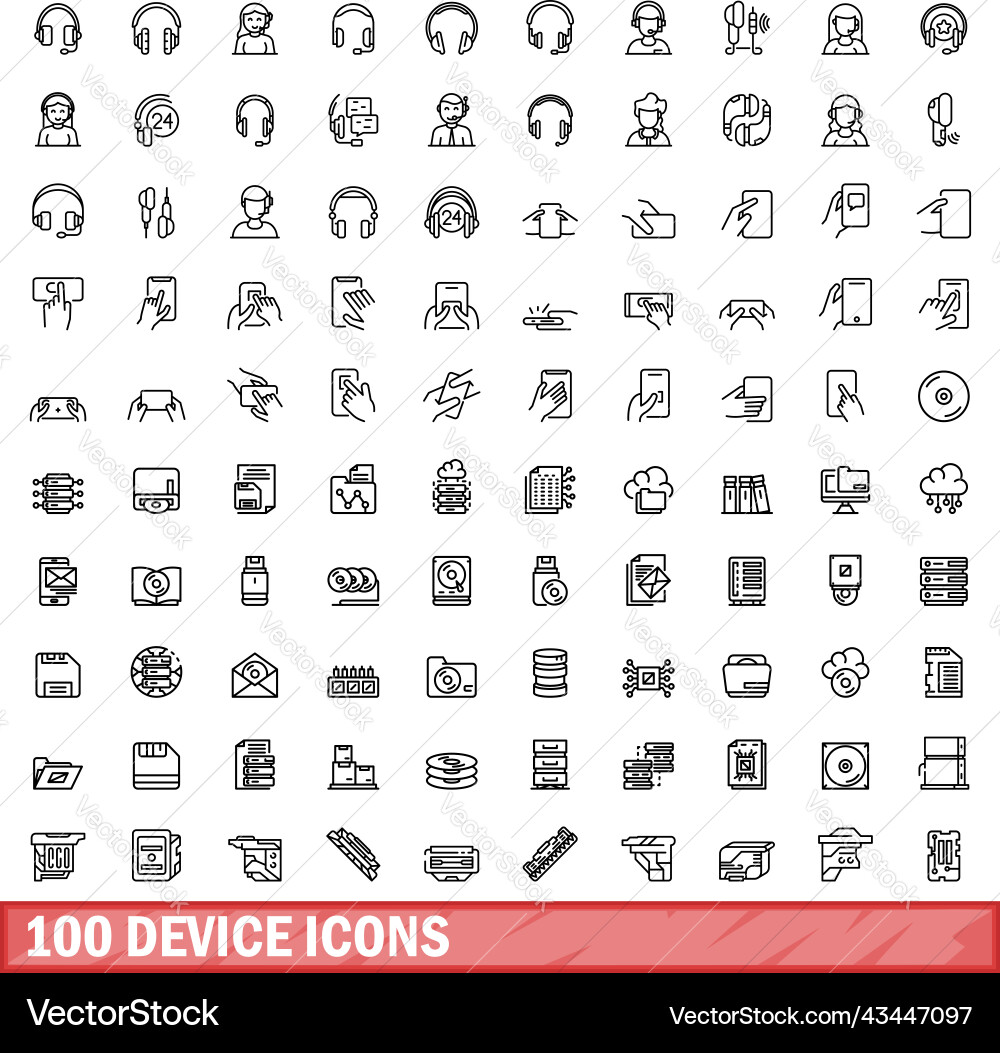 100 device icons set outline style 100 device icons set outline style vector image