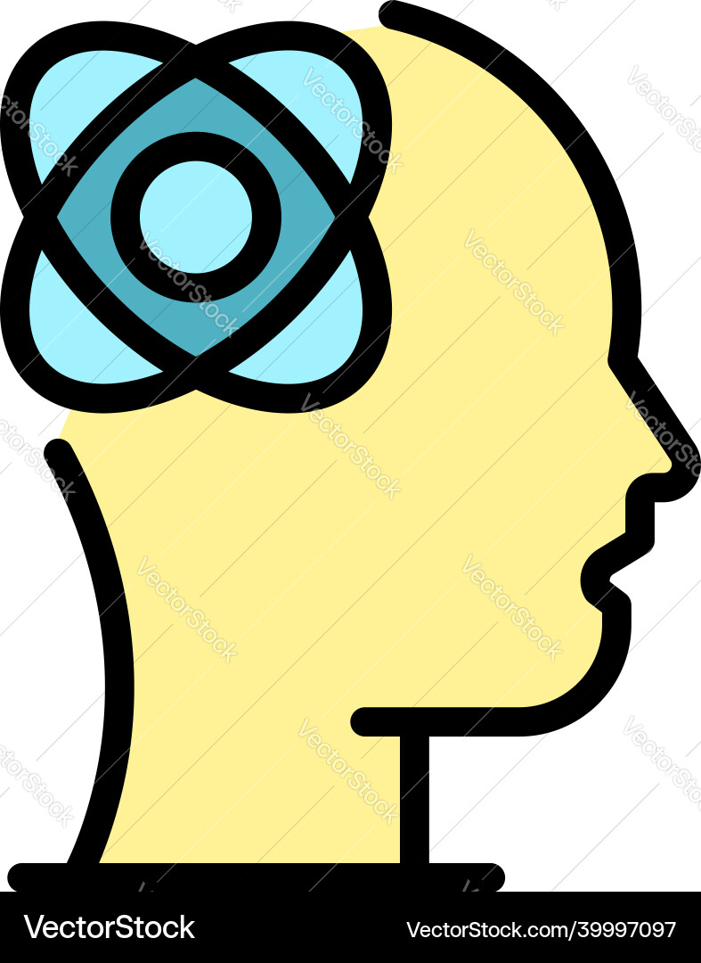 Atom with orbits in the head icon color outline Atom with orbits in the head icon color outline vector image