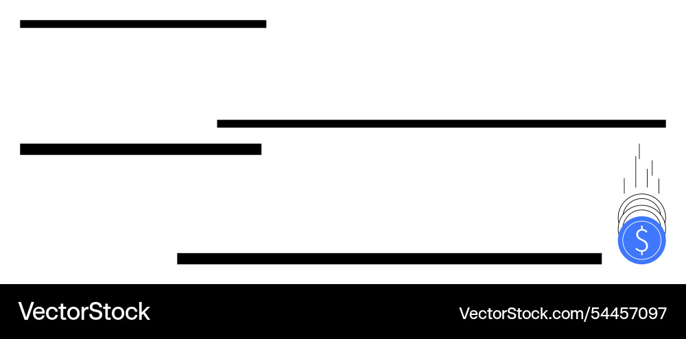 Decreasing bar graph with falling coin symbolizing Decreasing bar graph with falling coin symbolizing Vector Image