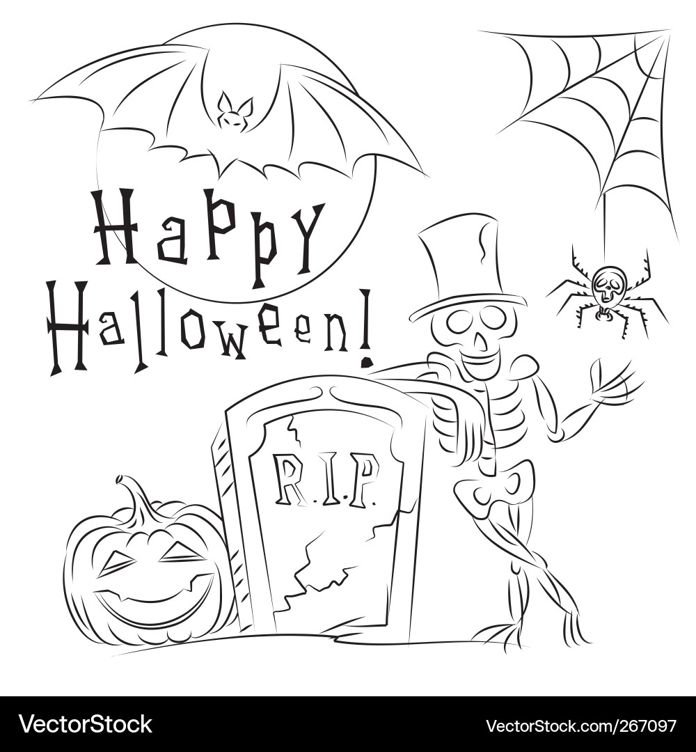 Halloween Skelett mit Kürbissen Vektorbild