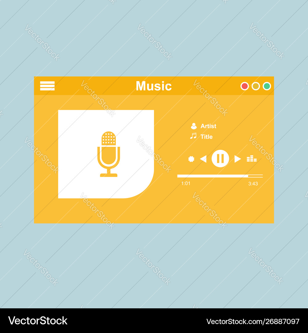 Media player application app template with flat Media player application app template with flat vector image