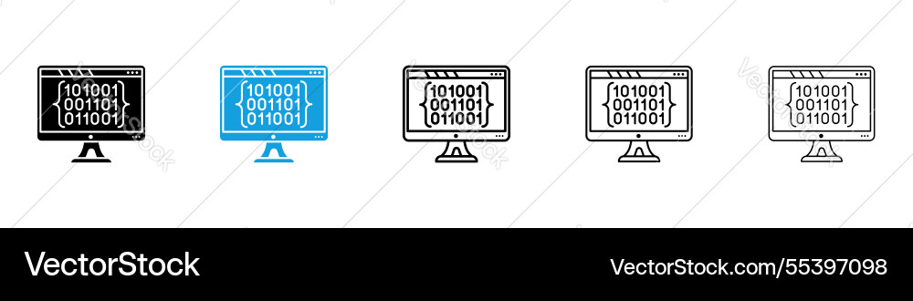 Binary code icons collection in black and blue Binary code icons collection in black and blue vector image