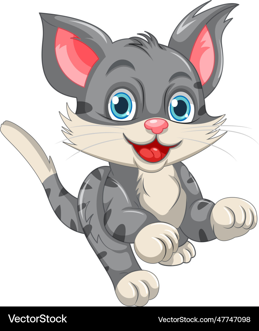 Cute grey cat cartoon character Cute grey cat cartoon character vector image