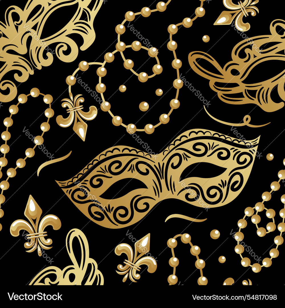 Gold masks adorned with festive beads and fleur-de Vector Image