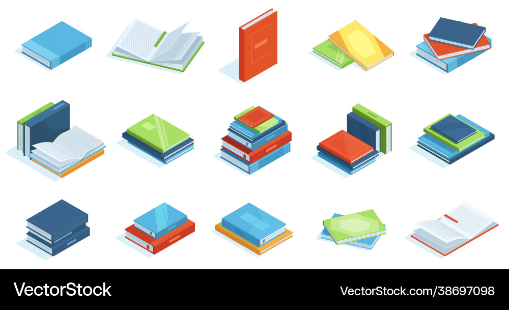 Isometric library books school education vector image