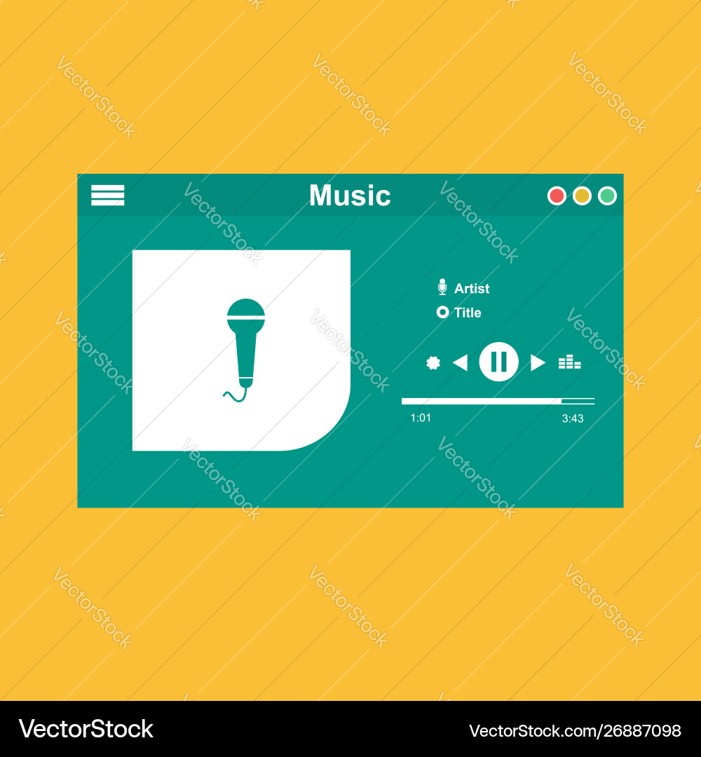Media player application app template with flat vector image