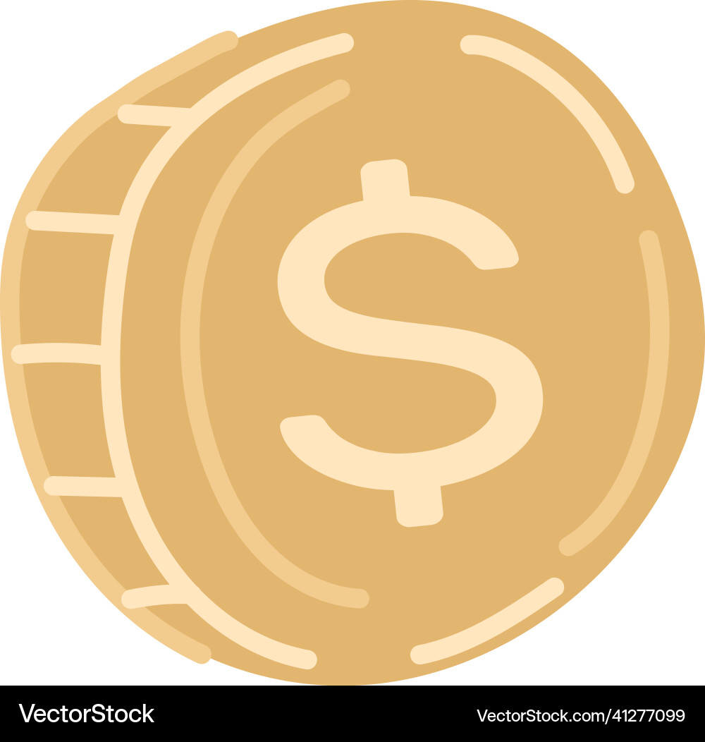 Hand drawn golden circle coin dollar Hand drawn golden circle coin dollar vector image