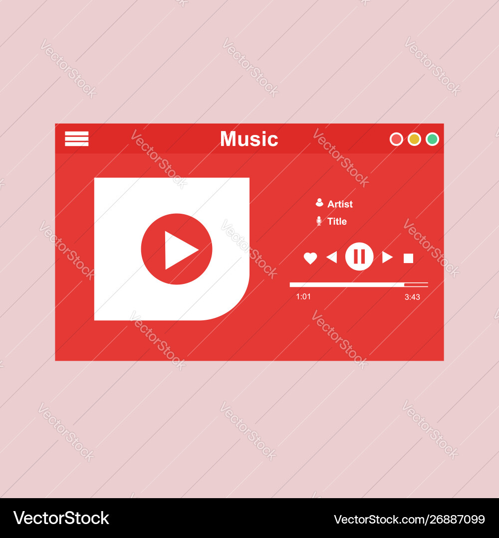 Media player application app template with flat Media player application app template with flat vector image