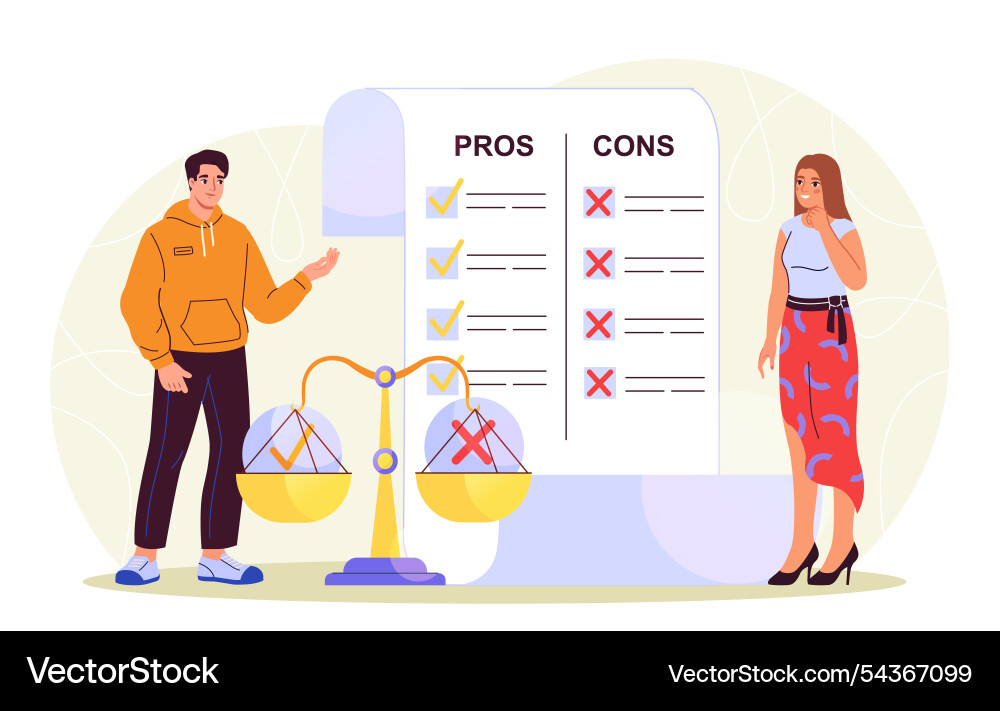 People with pros and cons man woman make Vector Image
