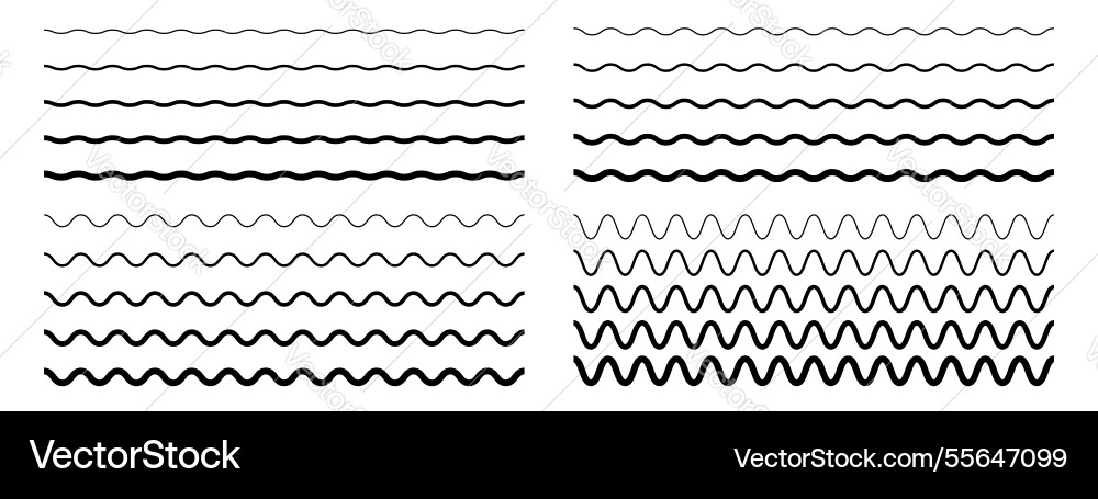 Set of horizontal wavy lines undulated borders Set of horizontal wavy lines undulated borders vector image