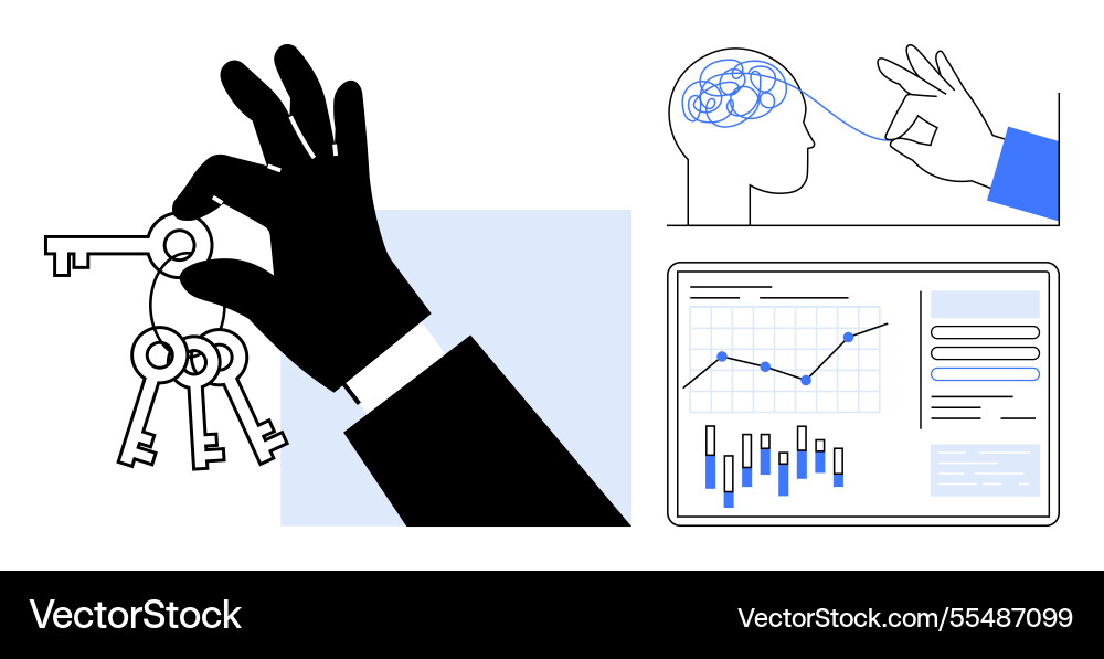 Unlocking knowledge and analytics keys vector image