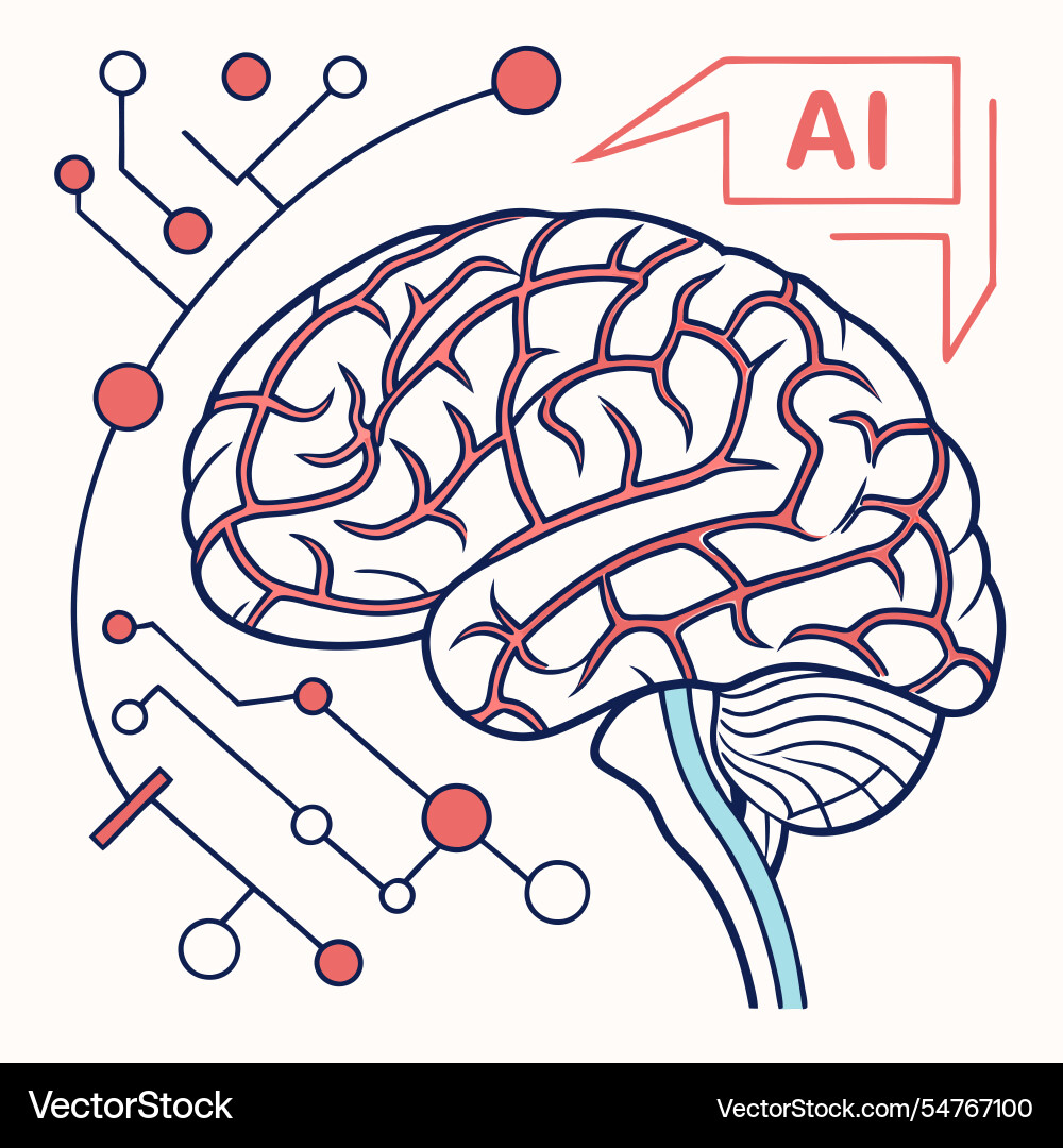 Ai brain with neural connections a repeating vector image
