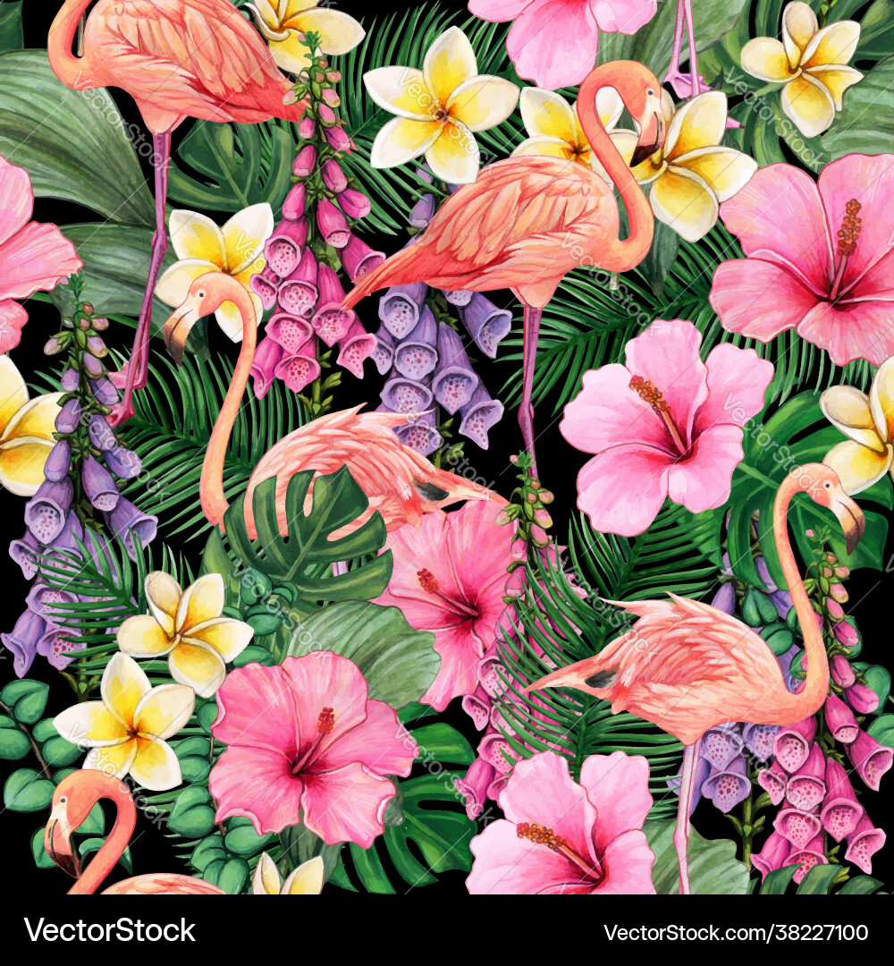 Bunte Aquarell Flamingos und Blume nahtlos Bunte Aquarell Flamingos und Blume nahtlos vektorbild