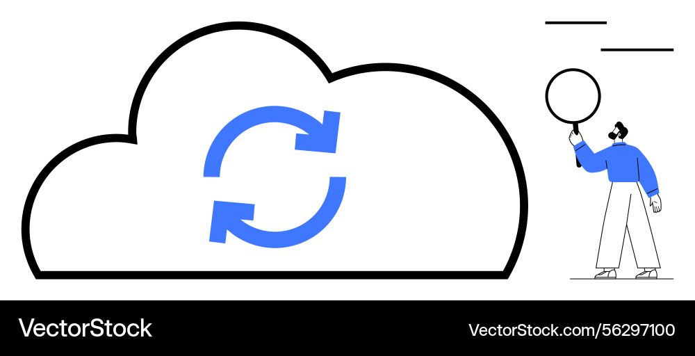 Cloud sync icon with rotating arrows and person Cloud sync icon with rotating arrows and person vector image