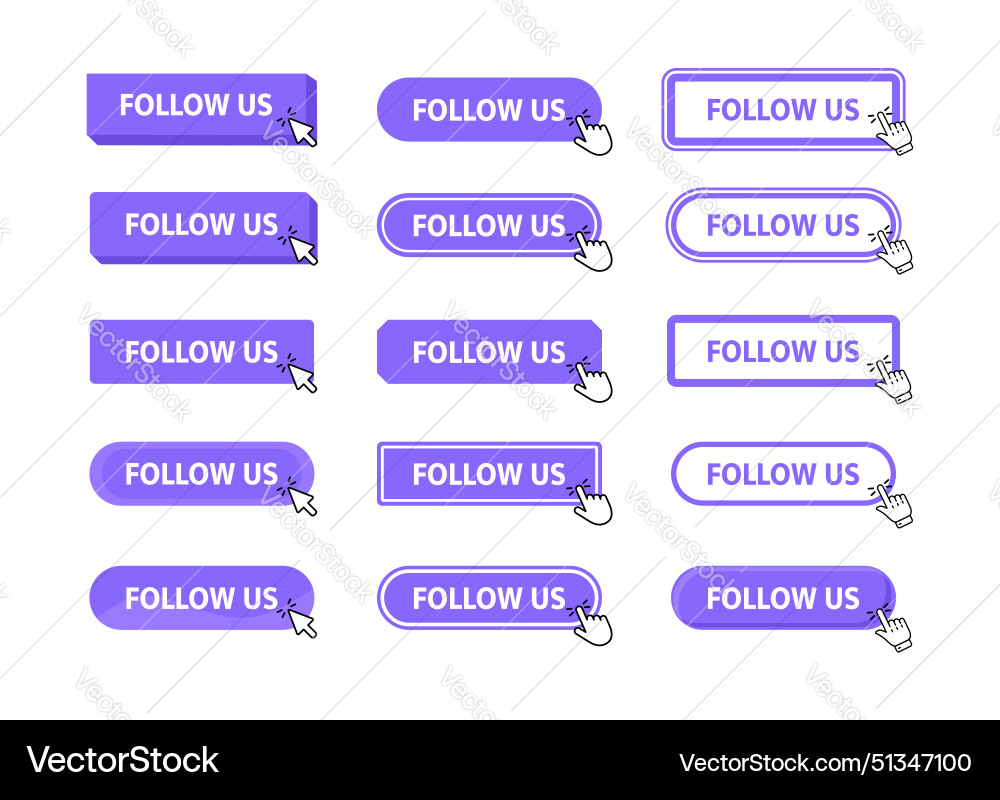 Follow us button with pointer clicking web Follow us button with pointer clicking web vector image