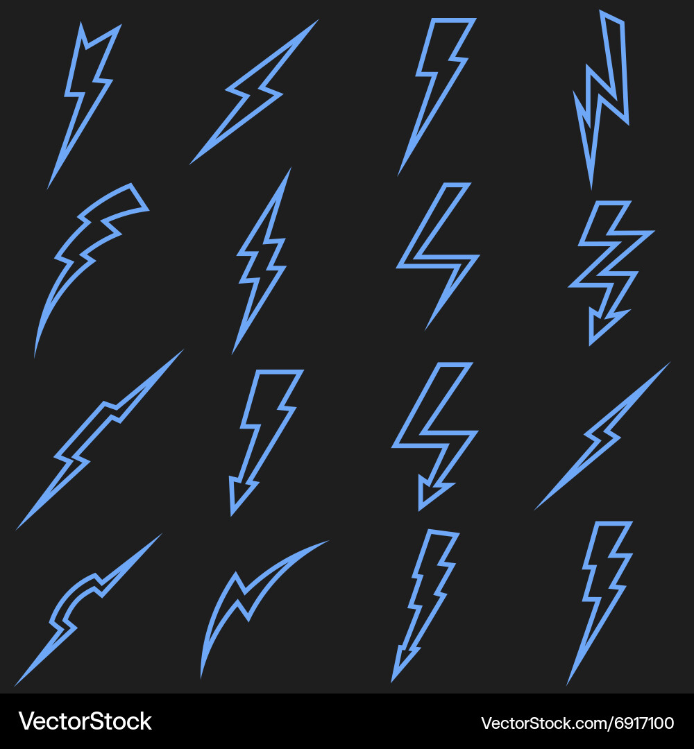 Lightning black linear outline icons set Vector Image