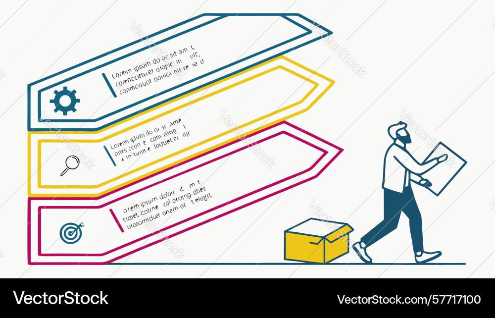 Man pushing arrow steps with gears business Vector Image