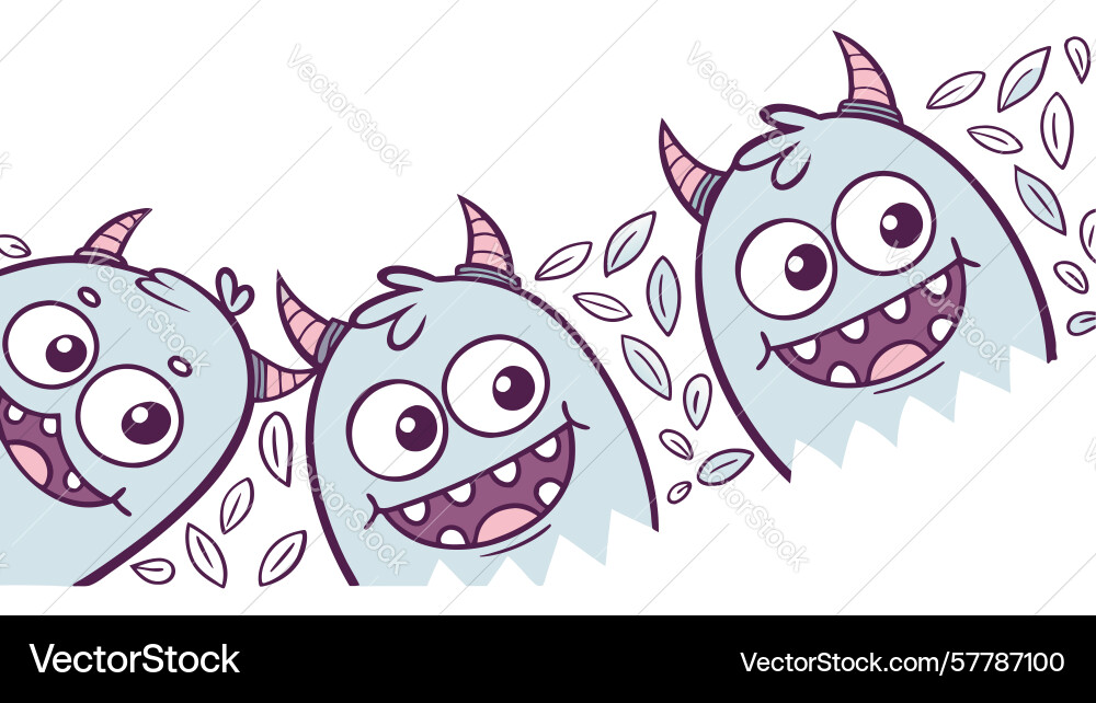 Playful monsters with wavy patterns border design Vector Image
