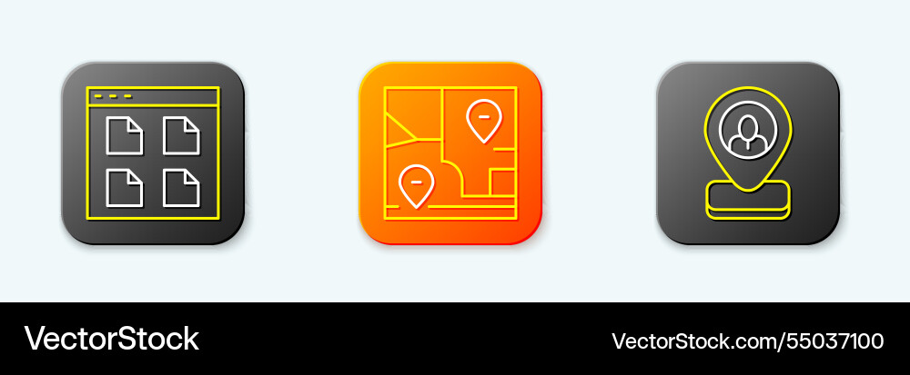 Set line browser files folded map with location Set line browser files folded map with location vector image