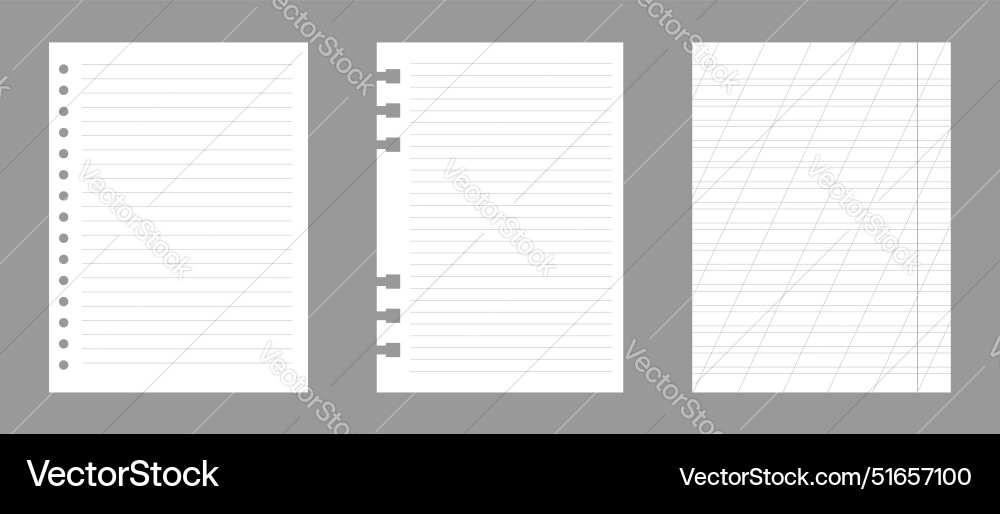 Set of notebook sheets isolated on gray background Set of notebook sheets isolated on gray background vector image