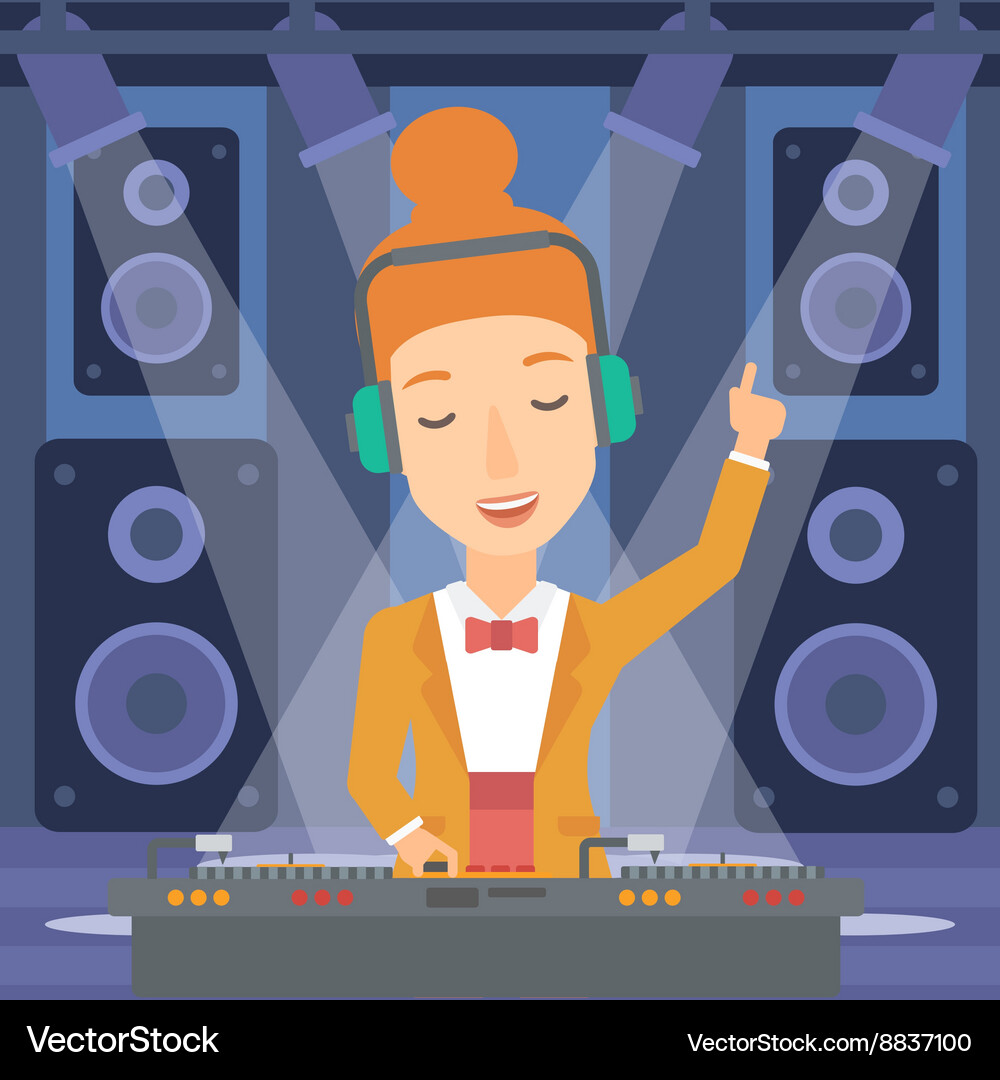 Smiling dj with console Vector Image