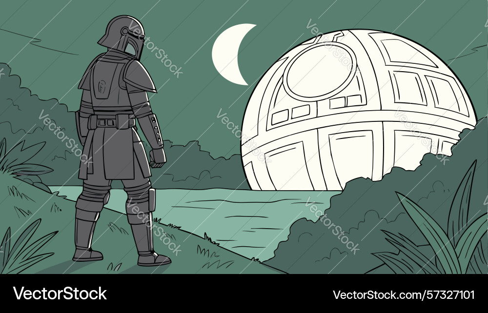 Armored figure with a mysterious sphere design Vector Image