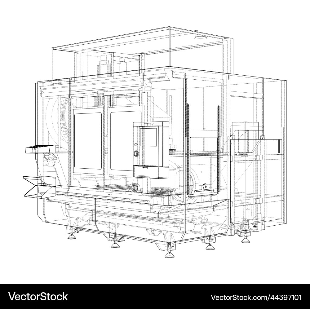CNC Milling Machine - Wireframe vector image
