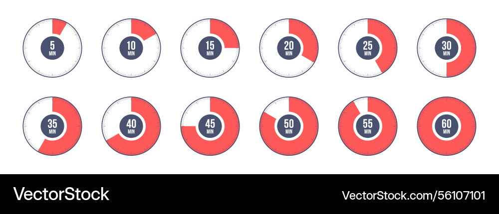Countdown timer clock stopwatch icons set full vector image