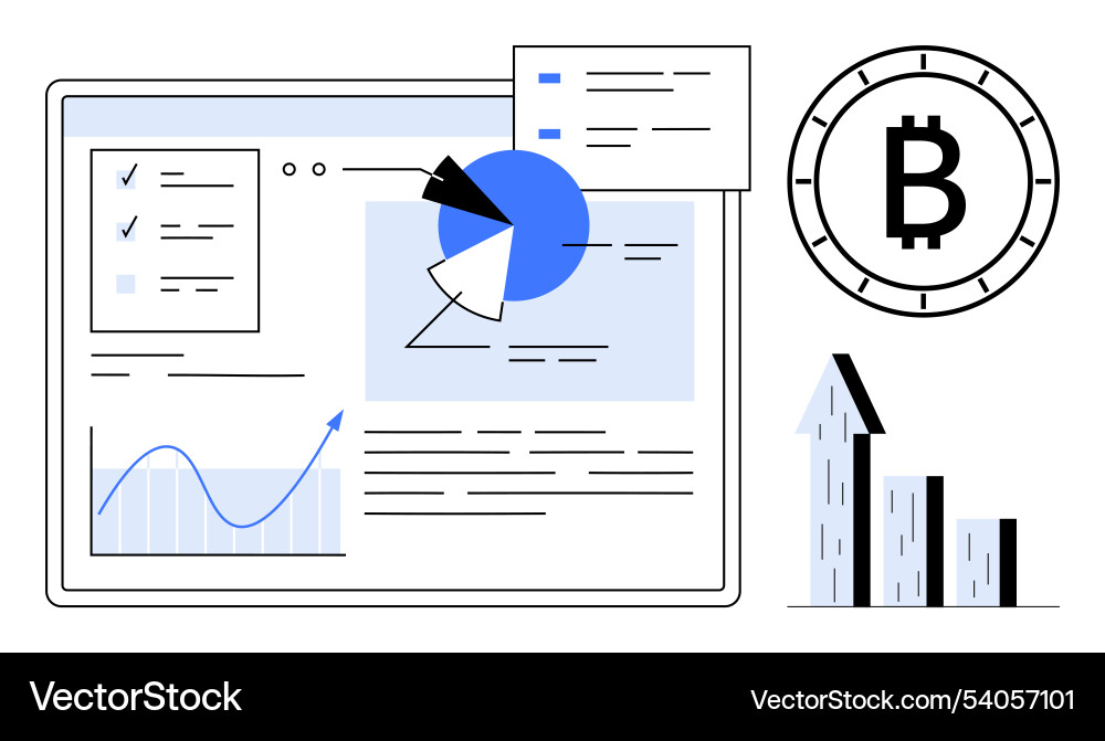 Digital cryptocurrency data analysis with bitcoin Digital cryptocurrency data analysis with bitcoin Vector Image