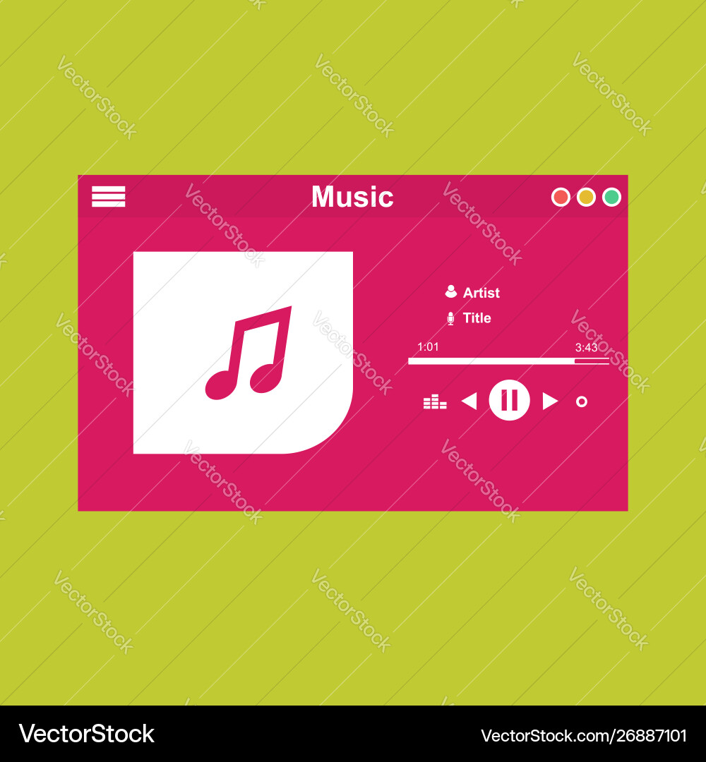 Media player application app template with flat Media player application app template with flat vector image
