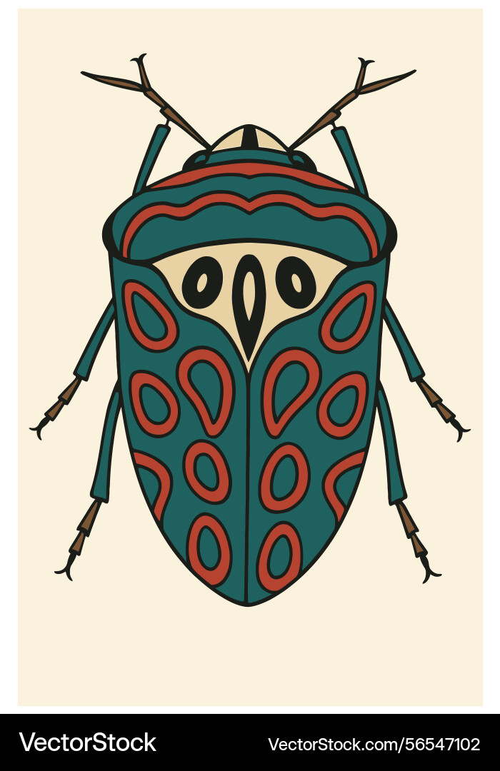 A stink bug insect with red spots and green shell Vector Image