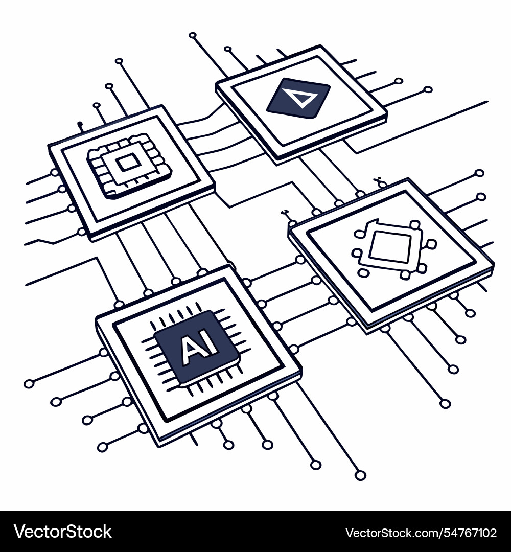 Ai chipsets in a symmetrical grid the blueprint Ai chipsets in a symmetrical grid the blueprint vector image