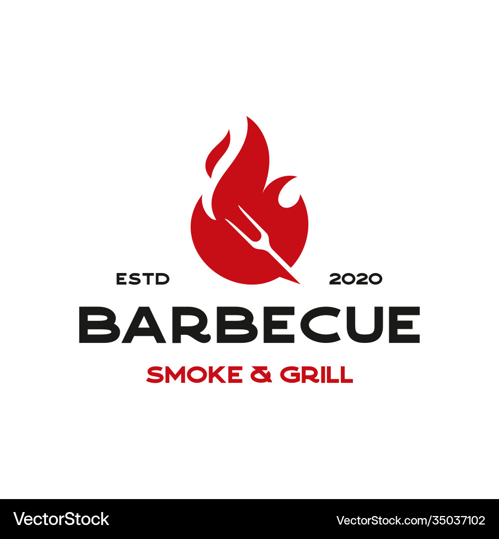 Barbecue Fork Fire Logo Vector Image