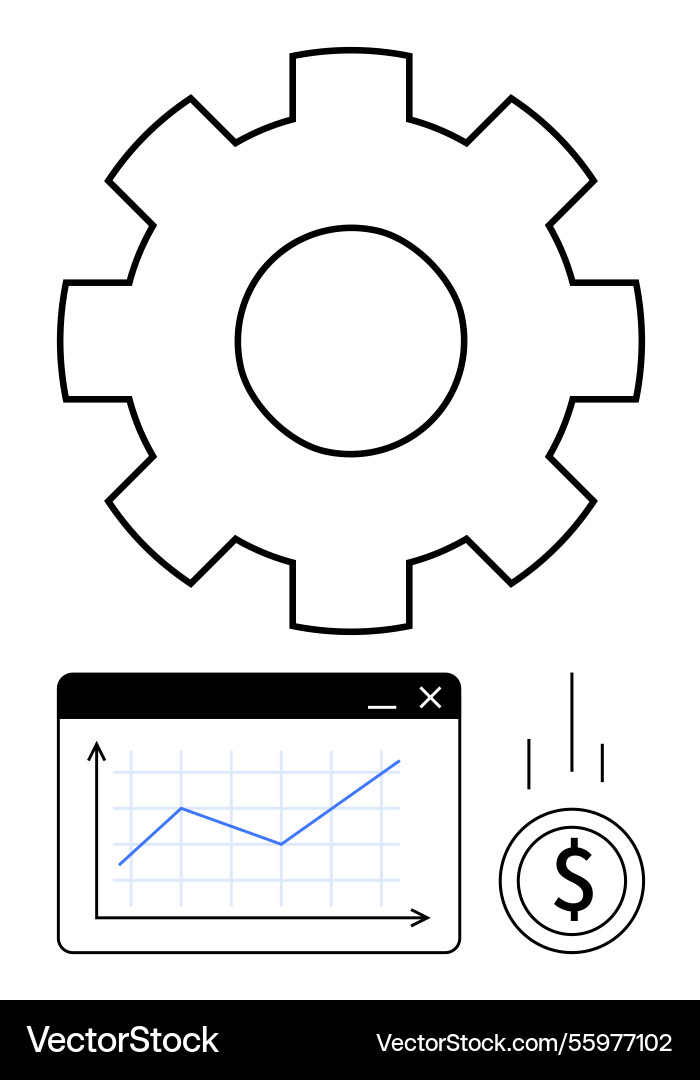 Gear with graph and dollar coin representing Gear with graph and dollar coin representing Vector Image