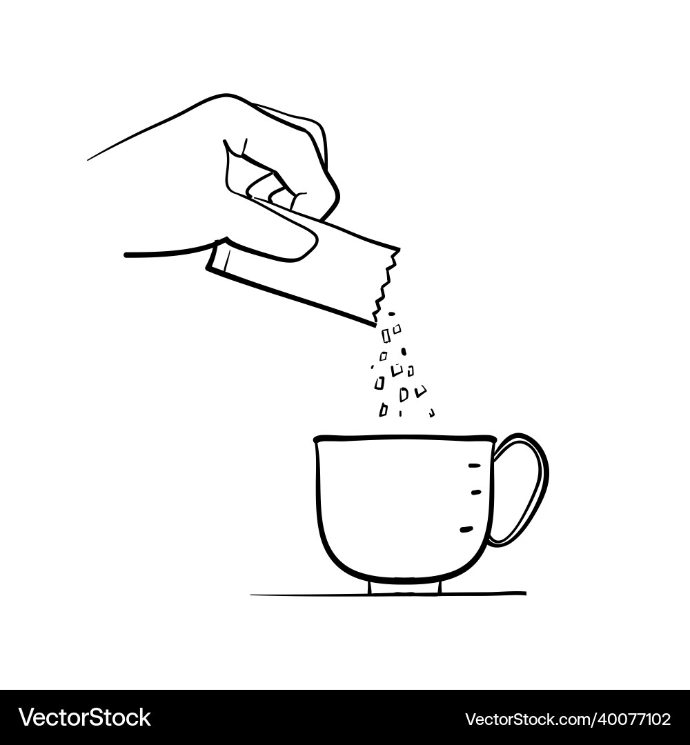Hand drawn doodle pouring sugar in the cup Hand drawn doodle pouring sugar in the cup vector image