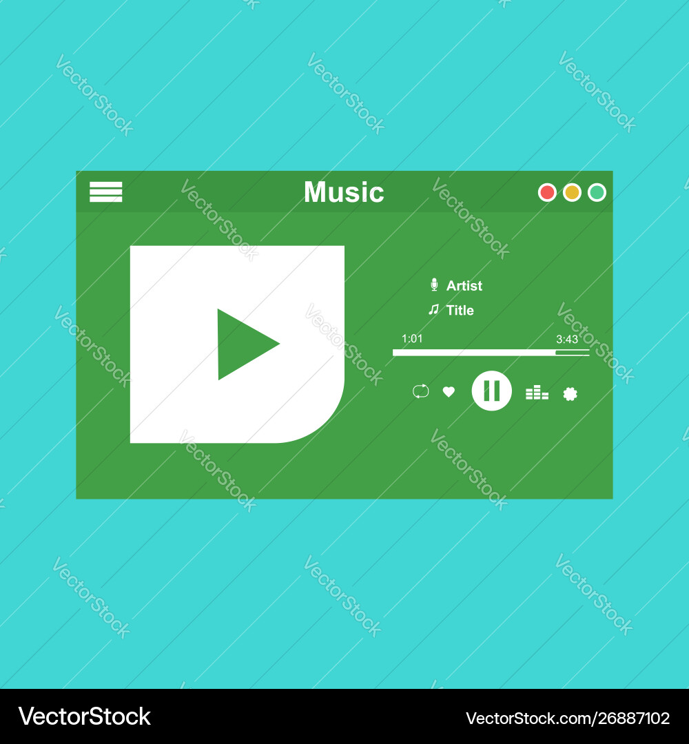 Media player application app template with flat Media player application app template with flat vector image
