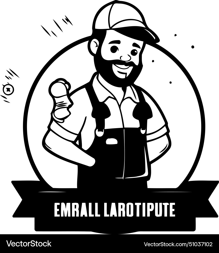 Plumber with wrench and in round frame Vector Image