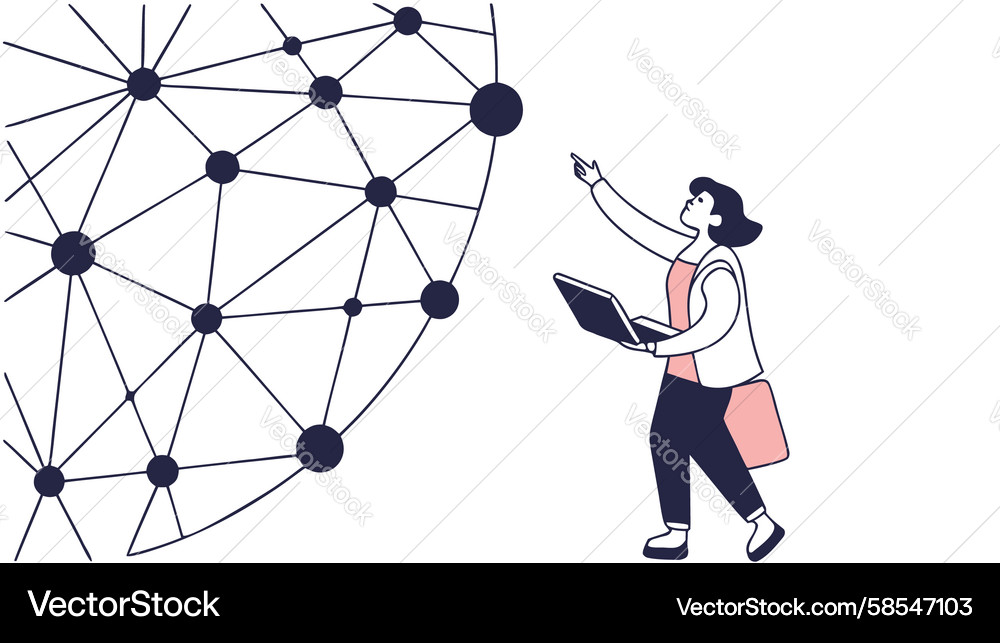 Digital Worker with Network Connections Vector Image