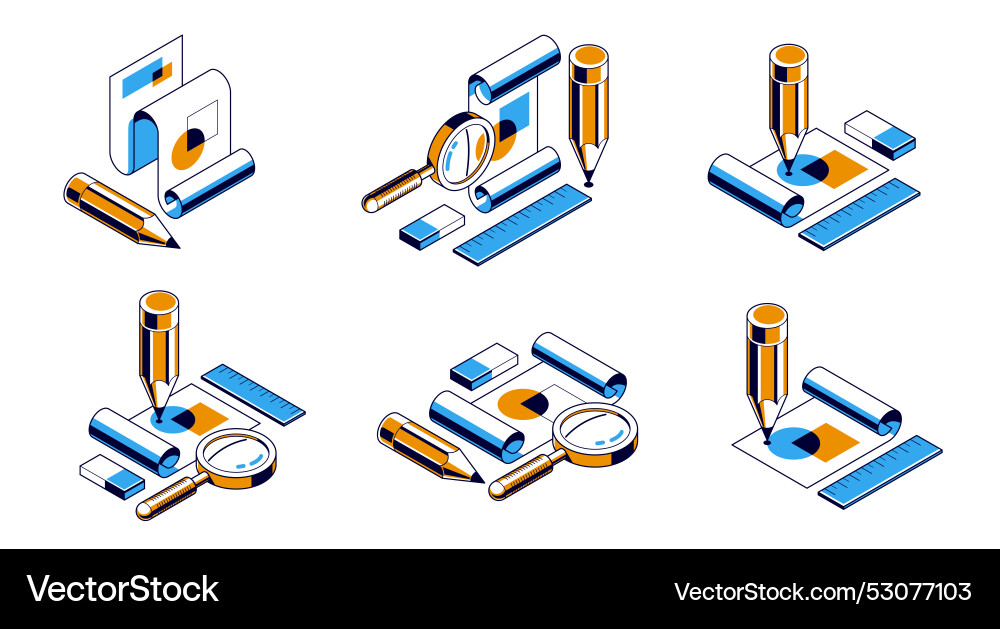 Engineering project concept set paper document Engineering project concept set paper document vector image