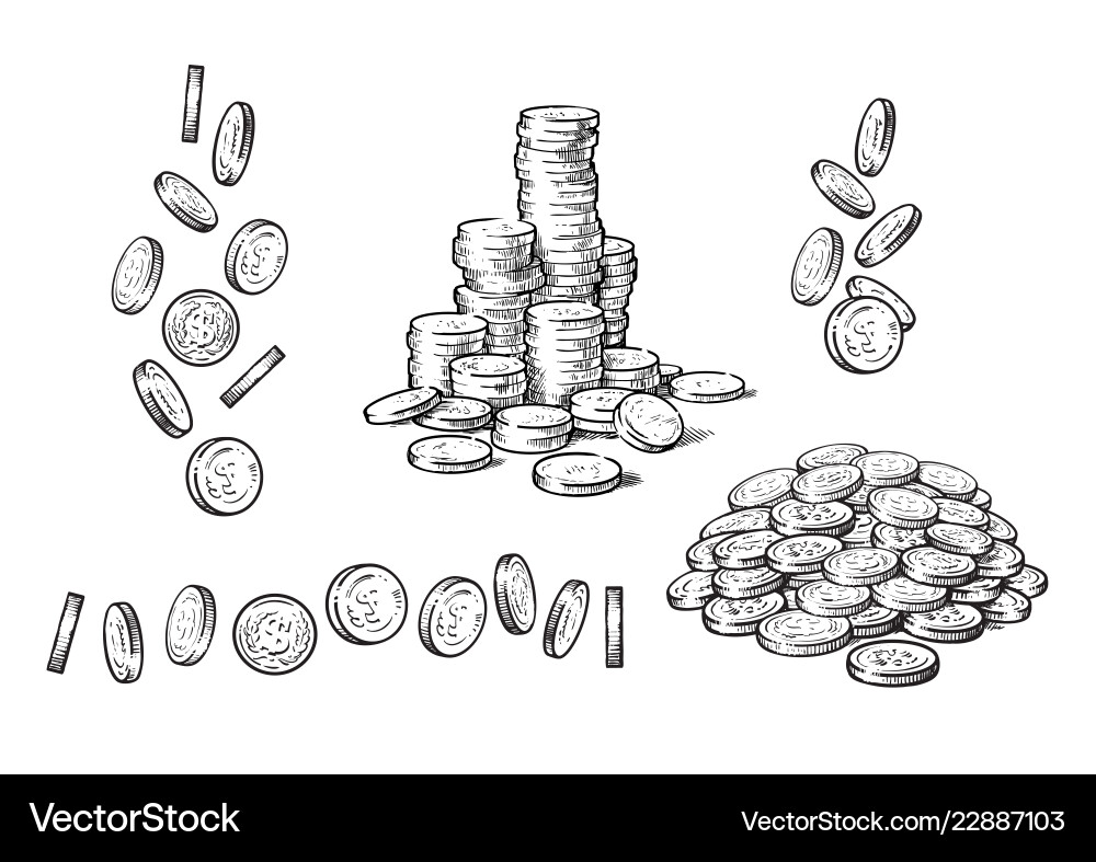 Falling Coins & Money Sketch vector image