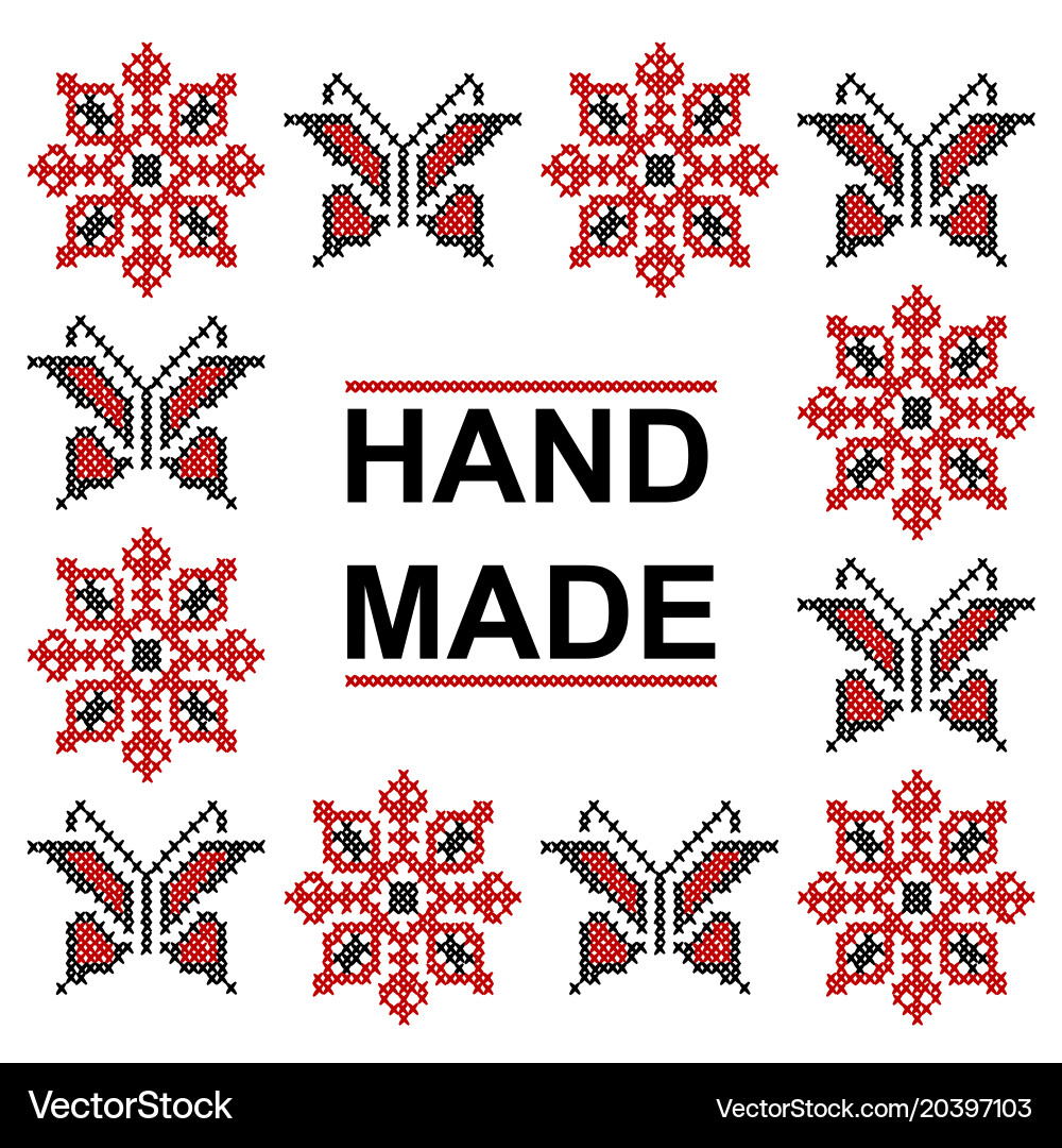 Handmade cross stitch pattern with elements Vector Image