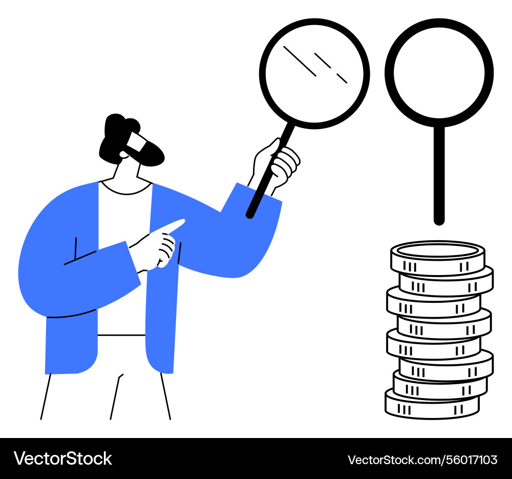 Man analyzing finances with magnifying glasses Vector Image